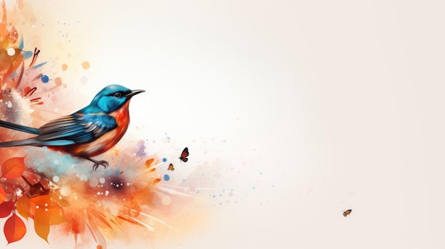 Bird on a tree branch Web banner with copy space Generative AI