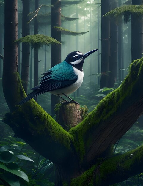 A bird on a tree branch with nature generated AI image