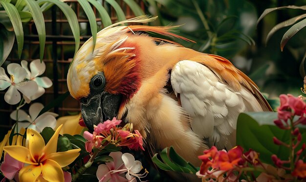 Photo a bird with a beak that is eating flowers