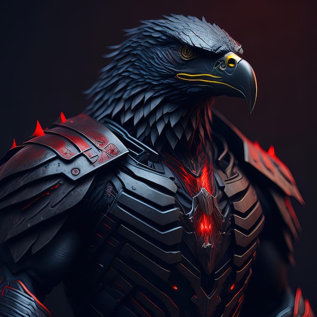 A bird with a black helmet and a red light on it