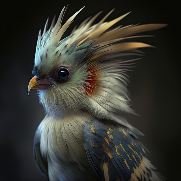 A bird with a blue and red head and blue feathers