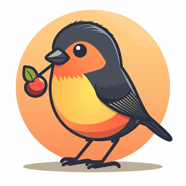 a bird with a branch in its mouth and a piece of fruit in the middle