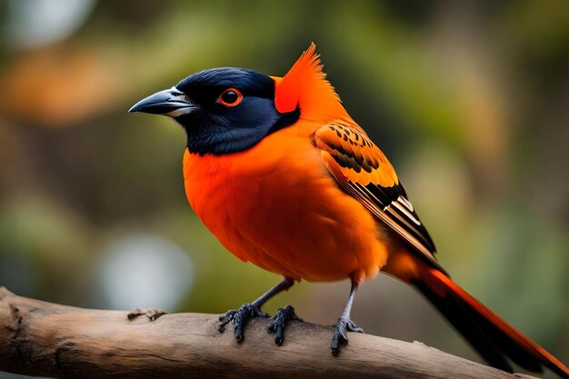 Photo a bird with bright orange feathers and a black head that says 'the bird is a bird '