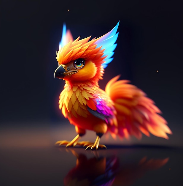 A bird with a colorful head and wings that says'dragon'on it