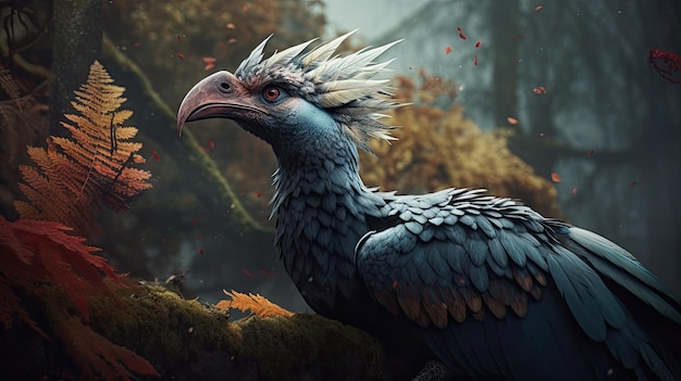 A bird with a feathered head and a beak that says'the last guardian '