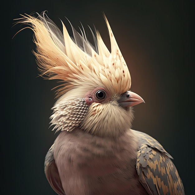 A bird with a feathered head and a brown head