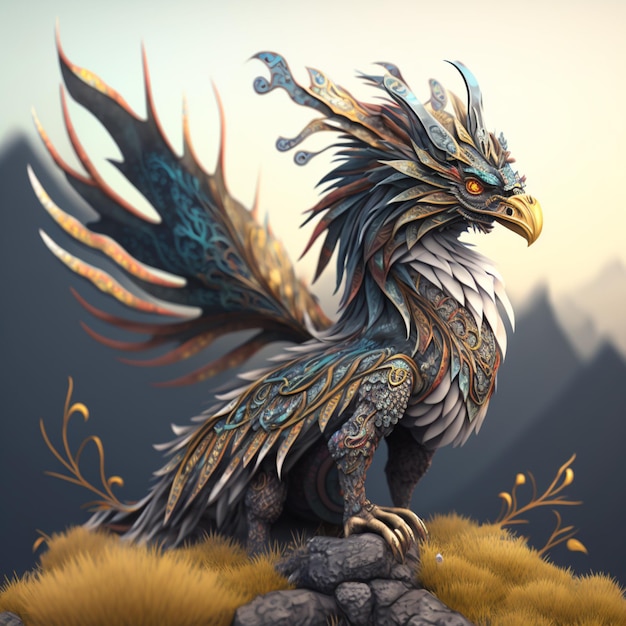 A bird with a feathered head and wings is standing on a hill.