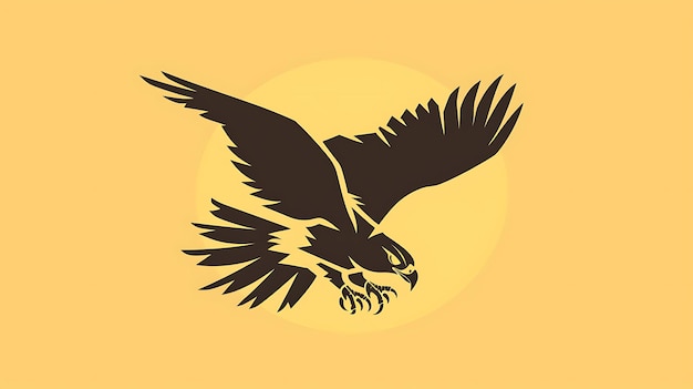 a bird with a fish in its talons is shown in a yellow background