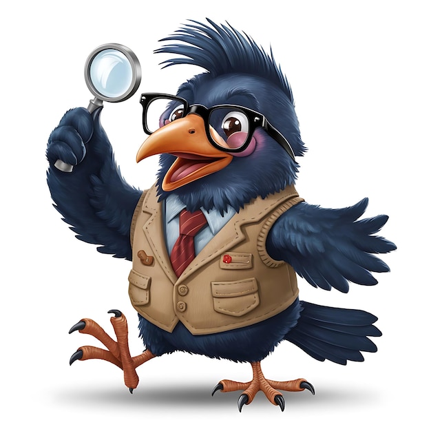 a bird with glasses and a magnifying glass