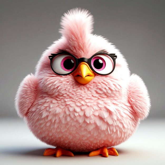 a bird with glasses that has a pink beak and a black eye