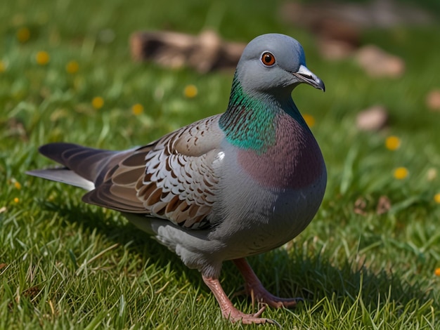 a bird with a green and purple head and a blue head