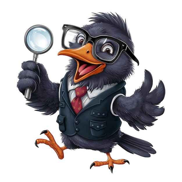 a bird with a magnifying glass in his hand