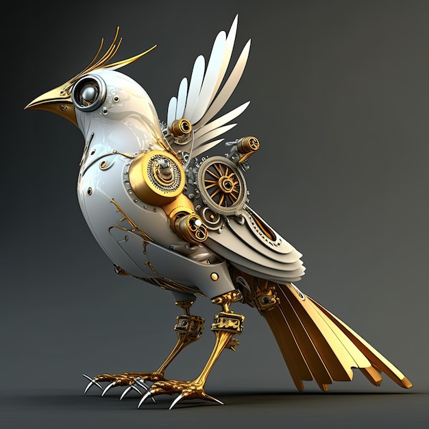 Photo a bird with a mechanical arm and a wing