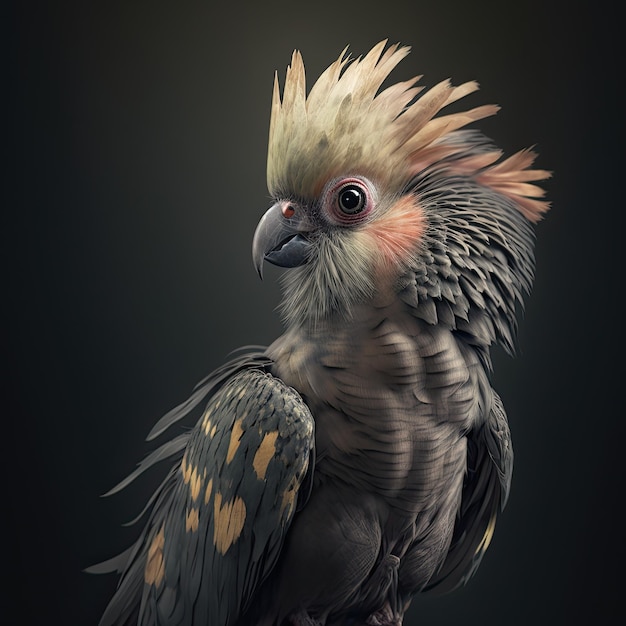 A bird with a mohawk and a black background