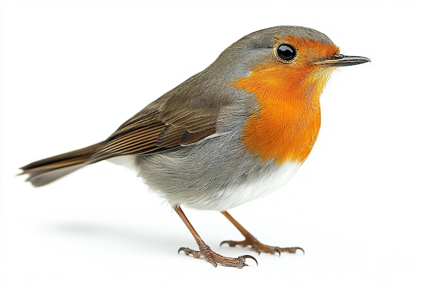 a bird with orange and gray feathers is standing on a white background