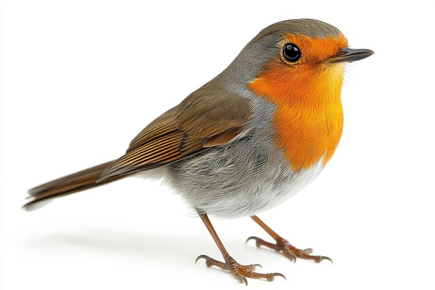 a bird with orange and yellow feathers is standing on a white background