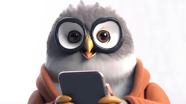 A bird with a phone in his hands is holding a phone.