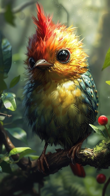 a bird with a red berry on its head