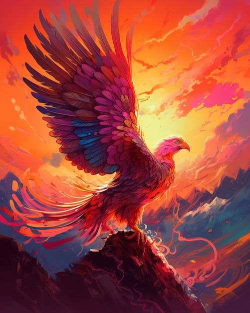 A bird with a red and blue wings is on a rock with the sun shining on it.