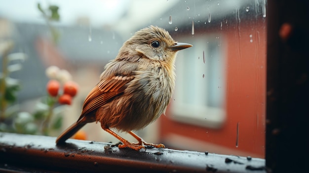 a bird with a small beak standing before the window