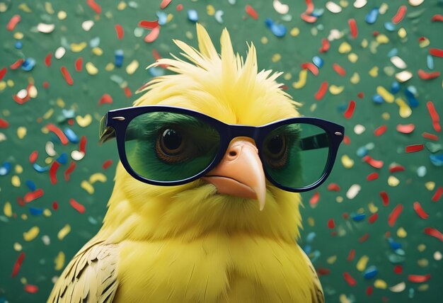 Photo a bird with sunglasses and a bird wearing a pair of sunglasses