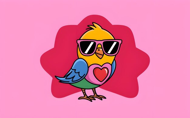 Photo a bird with sunglasses on it is wearing a pink background