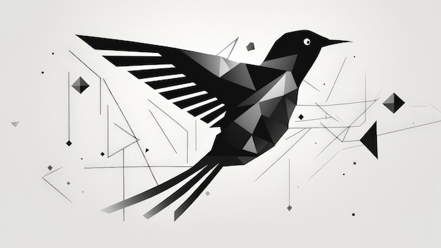 Photo a bird with a triangle on its wing is drawn in a black and white photo