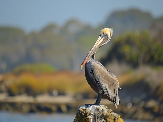 Photo a bird with a yellow beak and a black beak is sitting on a rock