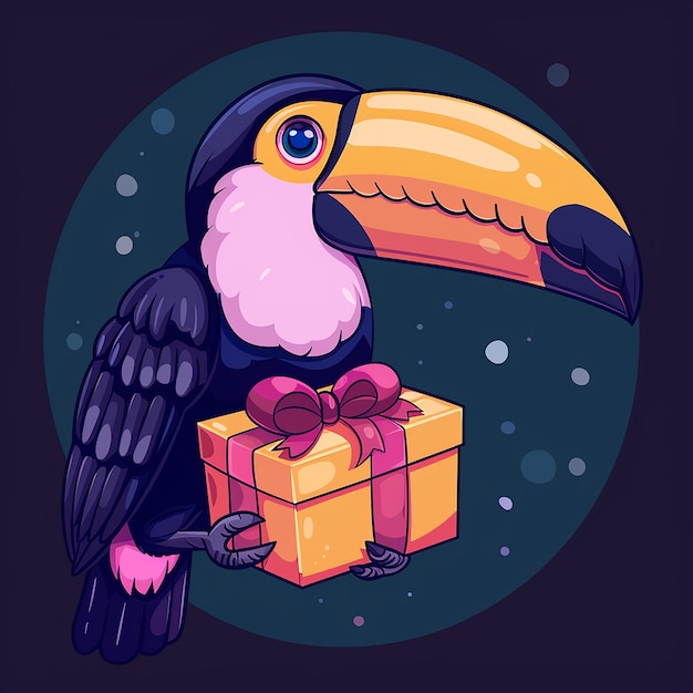 Photo a bird with a yellow beak is sitting on a gift box