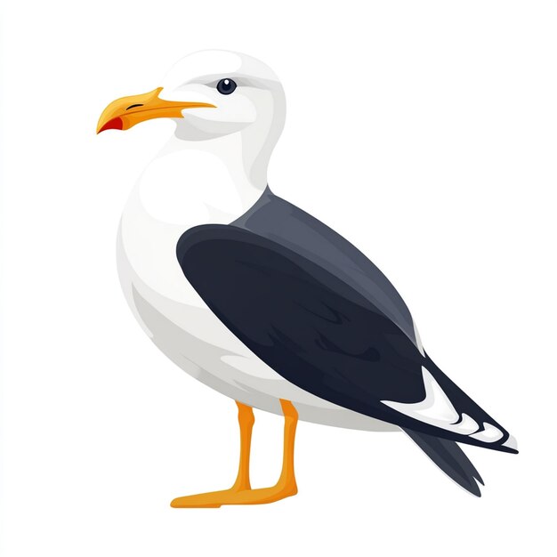 a bird with a yellow beak and orange beak standing on a white background