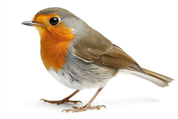 a bird with a yellow beak and orange feathers is standing on a white background