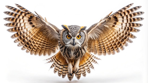 Photo a bird with yellow eyes and a white background with a white background