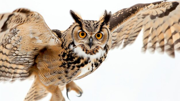 Photo a bird with yellow eyes and a white background