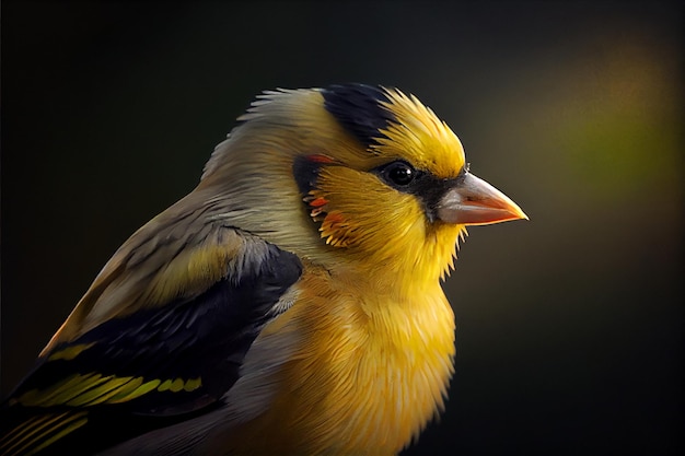 A bird with a yellow head and black feathers