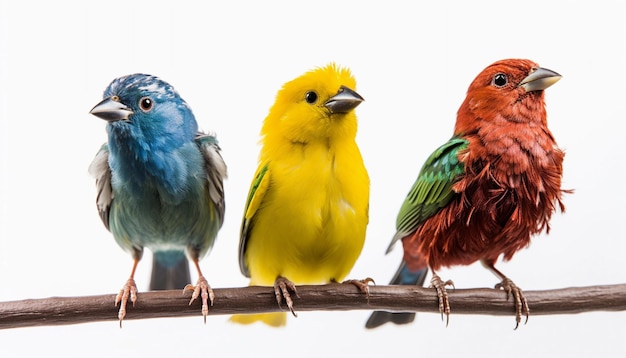 Birds on a branch with white background