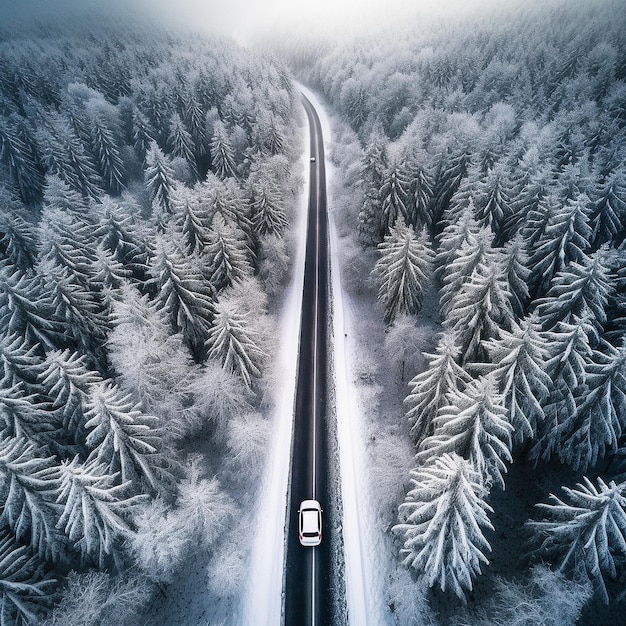 birds eye view of a Car on road