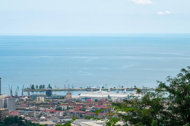 Birds eye view of the city and sea