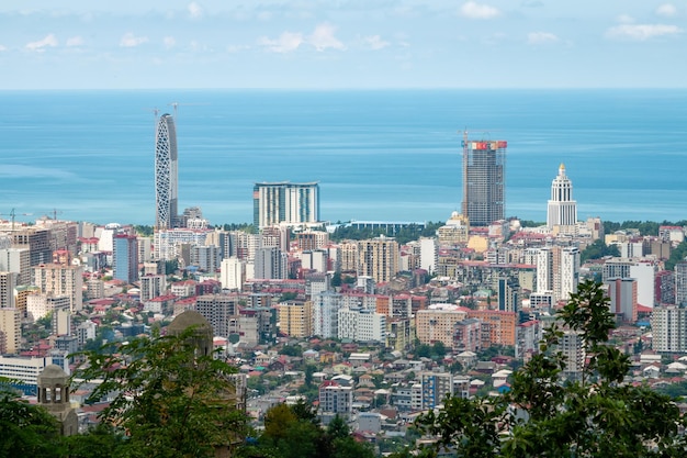 Birds eye view of the city and sea