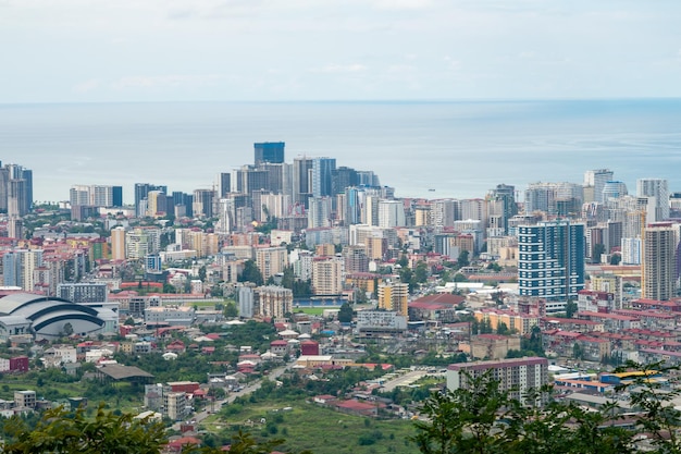 Birds eye view of the city and sea