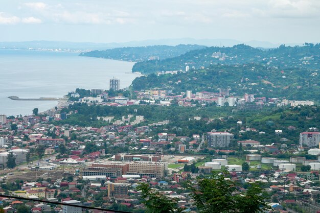 Birds eye view of the city and sea