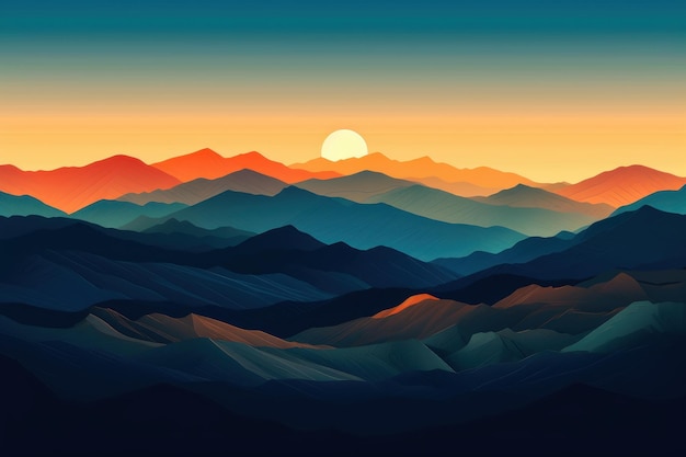 Birds eye view of the mountains sunset Beautiful illustration picture Generative AI