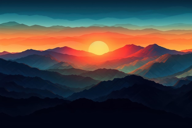 Birds eye view of the mountains sunset Beautiful illustration picture Generative AI