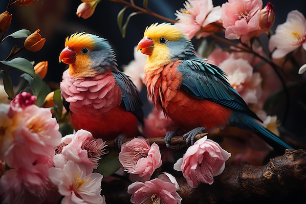 birds and flowers colourfull