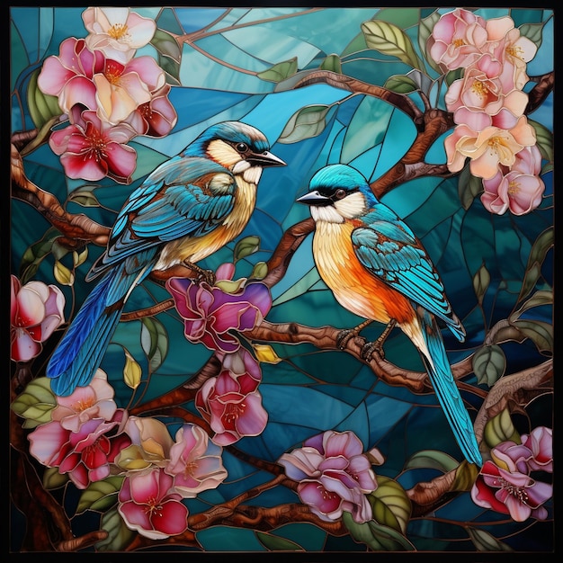 Birds and Flowers in Stained Glass