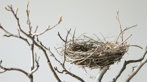 Photo birds nest made of twigs on bare tree branches