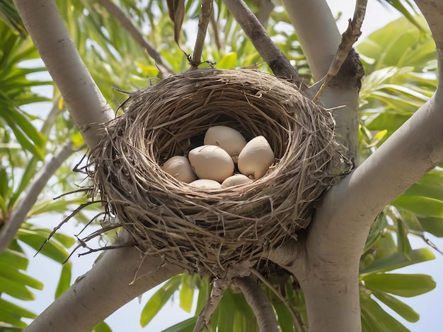 Birds nest in palm tree