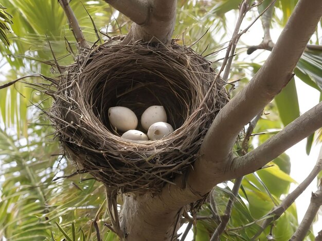 Birds nest in palm tree