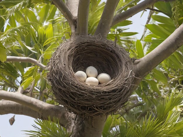 Birds nest in palm tree