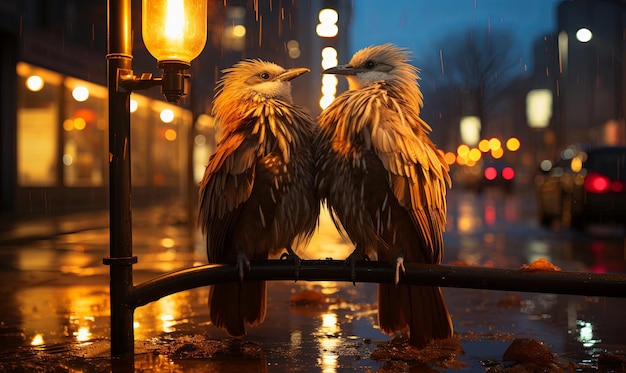 Birds Perched on Street Light