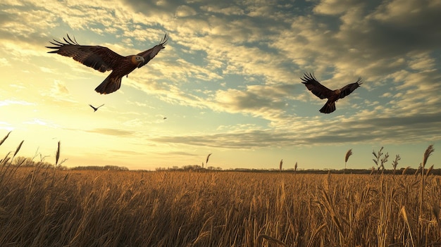 Birds of Prey Hunting in Open Fields